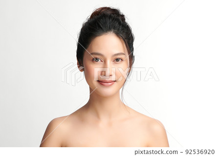 Beautiful young asian woman with clean fresh skin on white background, Face care, Facial treatment, Cosmetology, beauty and spa, Asian women portrait. 92536920