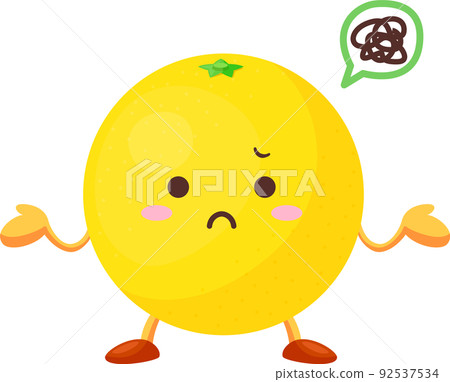 Illustration of a dissatisfied cute grapefruit character 92537534