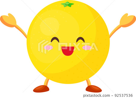 Illustration of a cute grapefruit character who is pleased with both hands raised Illustration of a cute grapefruit character who is pleased with both hands raised 92537536