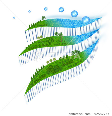 There are variations of simplified images of buildings and cities and symbol illustrations of greenery and nature. 92537753