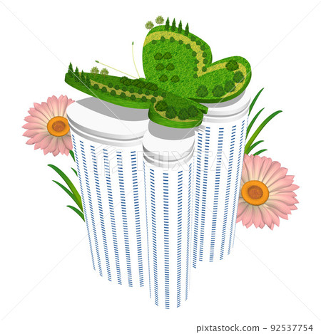 There are variations of simplified images of buildings and cities and symbol illustrations of greenery and nature. There are variations of simplified images of buildings and cities and symbol illustrations of greenery and nature. 92537754
