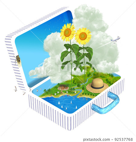 有建築物和城市的簡化圖像以及綠色和自然的符號插圖的變化。 92537768
