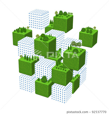 有建築物和城市的簡化圖像以及綠色和自然的符號插圖的變化。 有建築物和城市的簡化圖像以及綠色和自然的符號插圖的變化。 92537770