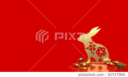 The gold rabbit and chines money for promotion concept 3d rendering The gold rabbit and chines money for promotion concept 3d rendering 92537968