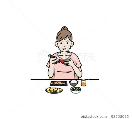 飲食習慣 吃早餐 年輕女性 健康飲食 自炊式插圖 92538025