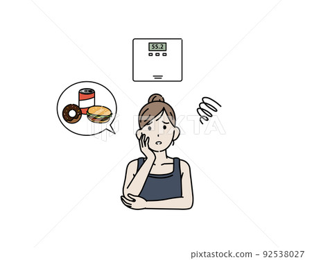 Young women who are in trouble because they gain weight Rebound diet Weight gain illustration 92538027
