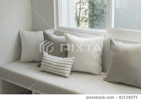 Modern design living room with close up stylish sofa and pillows. Modern design living room with close up stylish sofa and pillows. 92538075