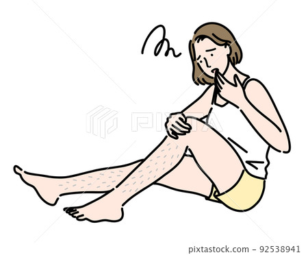 一名年輕女子因腿上的頭髮浪費而苦惱 92538941