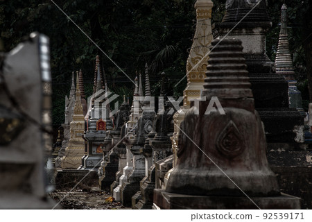 Pagodas, Called chedi containing the ashes of members of the thailand people family, in a Buddhist temple, Buddhist bone ash. Pagodas, Called chedi containing the ashes of members of the thailand people family, in a Buddhist temple, Buddhist bone ash. 92539171