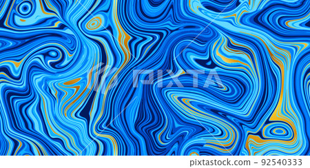 Ocean blue and gold seamless marble pattern with psychedelic swirls 92540333