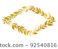 Luxury metallic botanical frame, laurel leaves, diamonds, gold 92540816