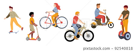 People ride on different eco transport 92540818