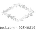Luxury metallic botanical frame, laurel leaves, diamonds, silver 92540819