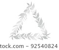 Luxury metallic botanical frame, laurel leaves, triangle, silver 92540824
