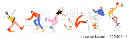 People stumble on stairs, fall down, slip on peel 92540844