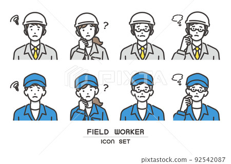 Vector illustration of worker's face icon that is in trouble or worried Material / Architecture / Factory / Business / Business Vector illustration of worker's face icon that is in trouble or worried Material / Architecture / Factory / Business / Business 92542087