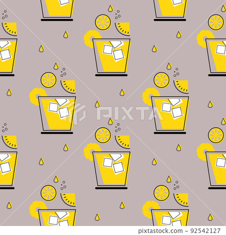 Seamless pattern, glasses with cocktail, ice cubes and fruit slices. Print, background, textile, vector 92542127