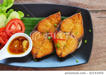 close up of fried fish  92543948