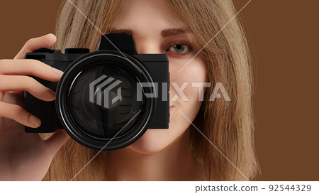 young woman taking a picture with a camera professional photographer photo shoot 3D illustration young woman taking a picture with a camera professional photographer photo shoot 3D illustration 92544329