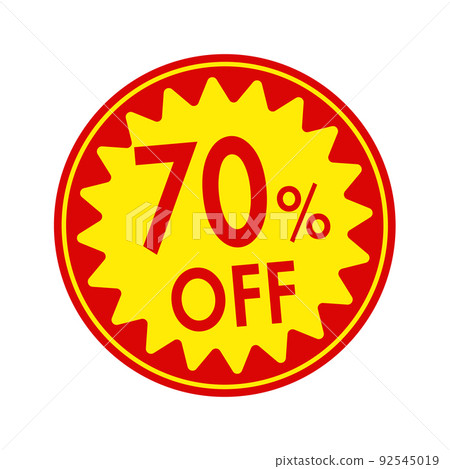 Circular promotional sticker illustration for supermarkets and grocery stores (English) / 70% off 92545019