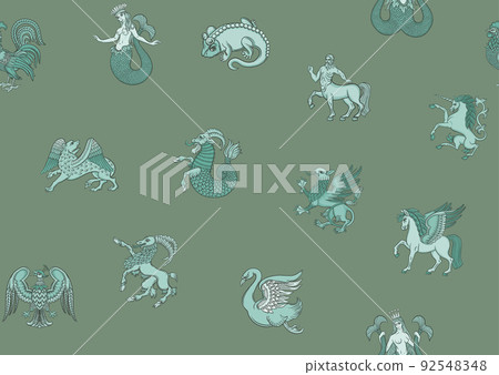 Heraldic mythical animals and creatures. Heraldic mythical animals and creatures. 92548348