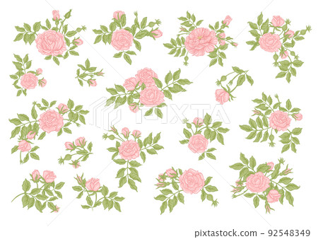 Roses flowers on branches. Millefleurs trendy floral design Roses flowers on branches. Millefleurs trendy floral design 92548349