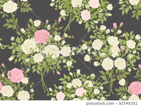 Roses flowers on branches. Millefleurs trendy floral design Roses flowers on branches. Millefleurs trendy floral design 92548381