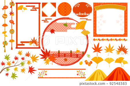 Autumn leaves maple and ginkgo frame and illustration set_red 92548383