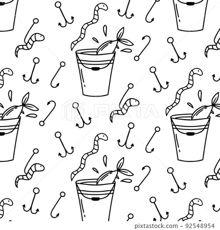 Pattern with fishing tackle. Seamless pattern with floats and hooks. Doodle style. Pattern with fishing tackle. Seamless pattern with floats and hooks. Doodle style. 92548954