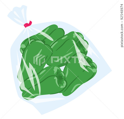 Vegetable illustrations, many bell peppers packed in a bag 92548974