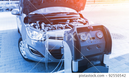 Ac service car air repair conditioner. Check automotive vehicle conditioning system and refill automobile ac compressor. Diagnostic auto car conditioner service. 92550542