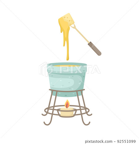 Vector illustration of cheese fondue with baguette pieces. 92551099