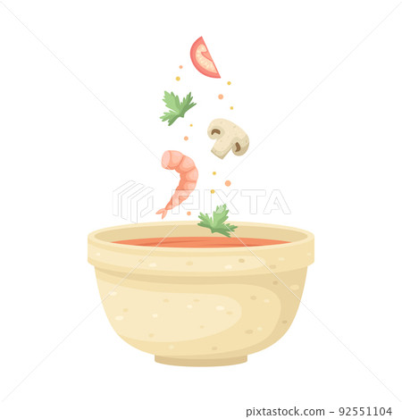 Vector illustration of tom yam soup plate. Asian cuisine. 92551104
