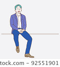 Business man is sitting on chairs. Hand drawn in thin line style, vector illustrations. 92551901