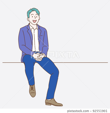 Business man is sitting on chairs. Hand drawn in thin line style, vector illustrations. Business man is sitting on chairs. Hand drawn in thin line style, vector illustrations. 92551901