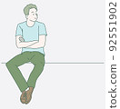Business man is sitting on chairs. Hand drawn in thin line style, vector illustrations. 92551902