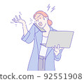 Business woman talking on the phone with frustration and use a laptop computer. Hand drawn in thin line style, vector illustrations. 92551908