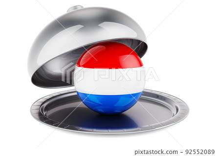 Restaurant cloche with Luxembourgish flag. 3D rendering 92552089