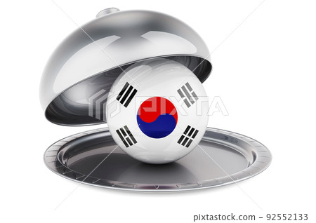 Restaurant cloche with South Korean flag. 3D rendering 92552133