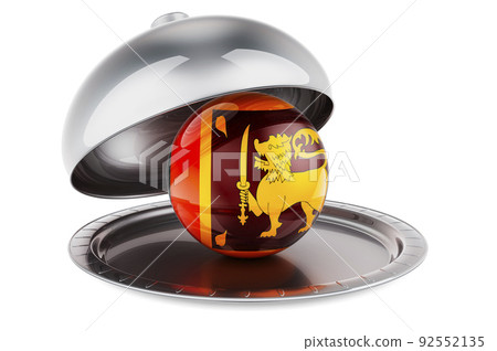 Restaurant cloche with Sri Lankan flag. 3D rendering 92552135
