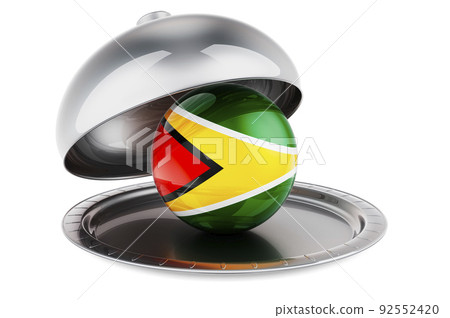 Restaurant cloche with Guyanese flag. 3D rendering 92552420