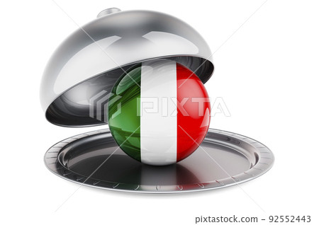 Restaurant cloche with Italian flag. 3D rendering Restaurant cloche with Italian flag. 3D rendering 92552443