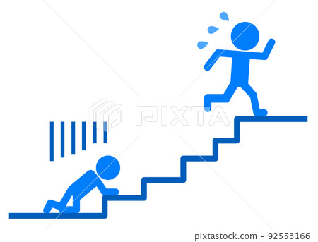 Illustration of a winner who tried hard to climb the stairs and a loser who gave up 92553166