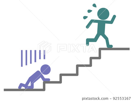 Illustration of a winner who tried hard to climb the stairs and a loser who gave up Illustration of a winner who tried hard to climb the stairs and a loser who gave up 92553167