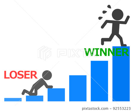 Illustration of a winner who tried hard to climb the stairs and a loser who gave up 92553223