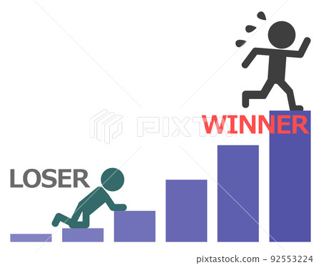 努力爬樓梯的勝利者和放棄的失敗者的插圖 92553224