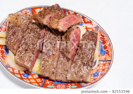 Photo of steak. Luxury meat. Image of a luxurious meal. 92553596
