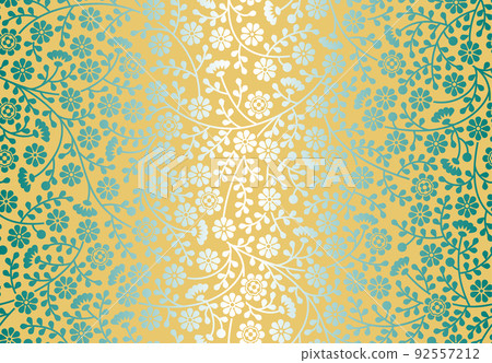 Seamless vector damask silver shiny texture. Blossom floral pattern, flower leaves branches background. Luxury wrapping paper design, web page fill, backdrop 92557212