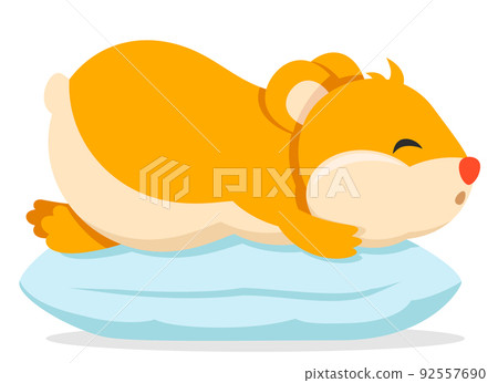 Hamster sleeps on a soft pillow on a white background. Character 92557690