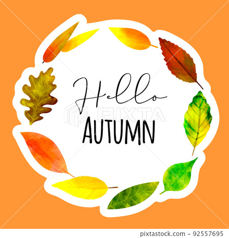 Sticker with autumn leaves wreath illustration and 92557695